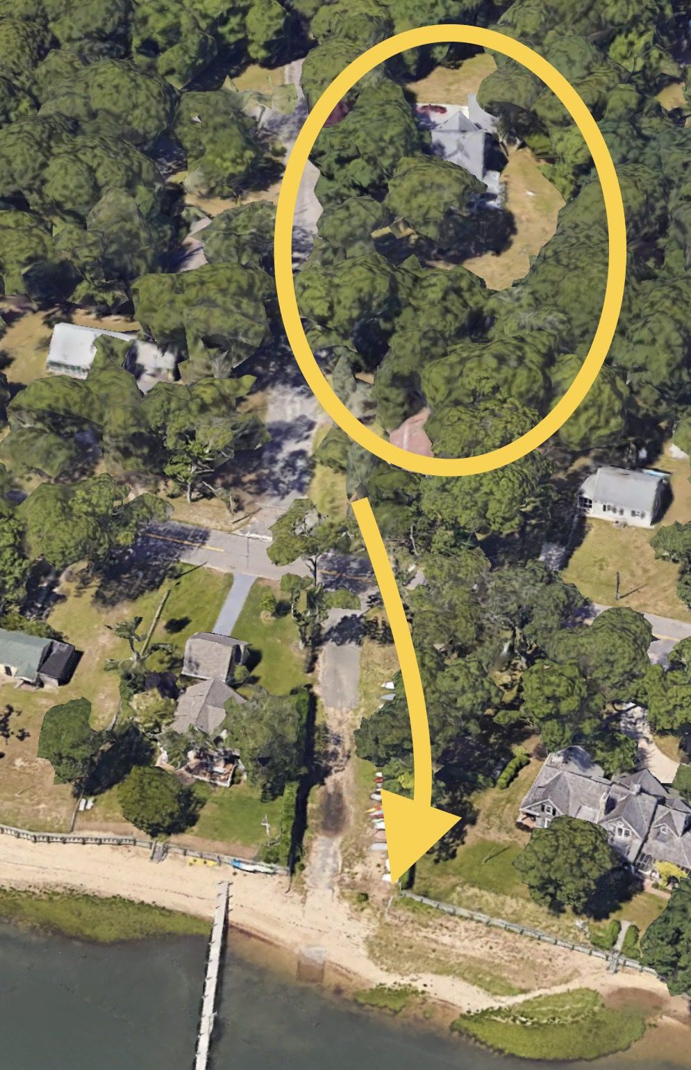 Map showing the short walk from the house to the beach and boat landing